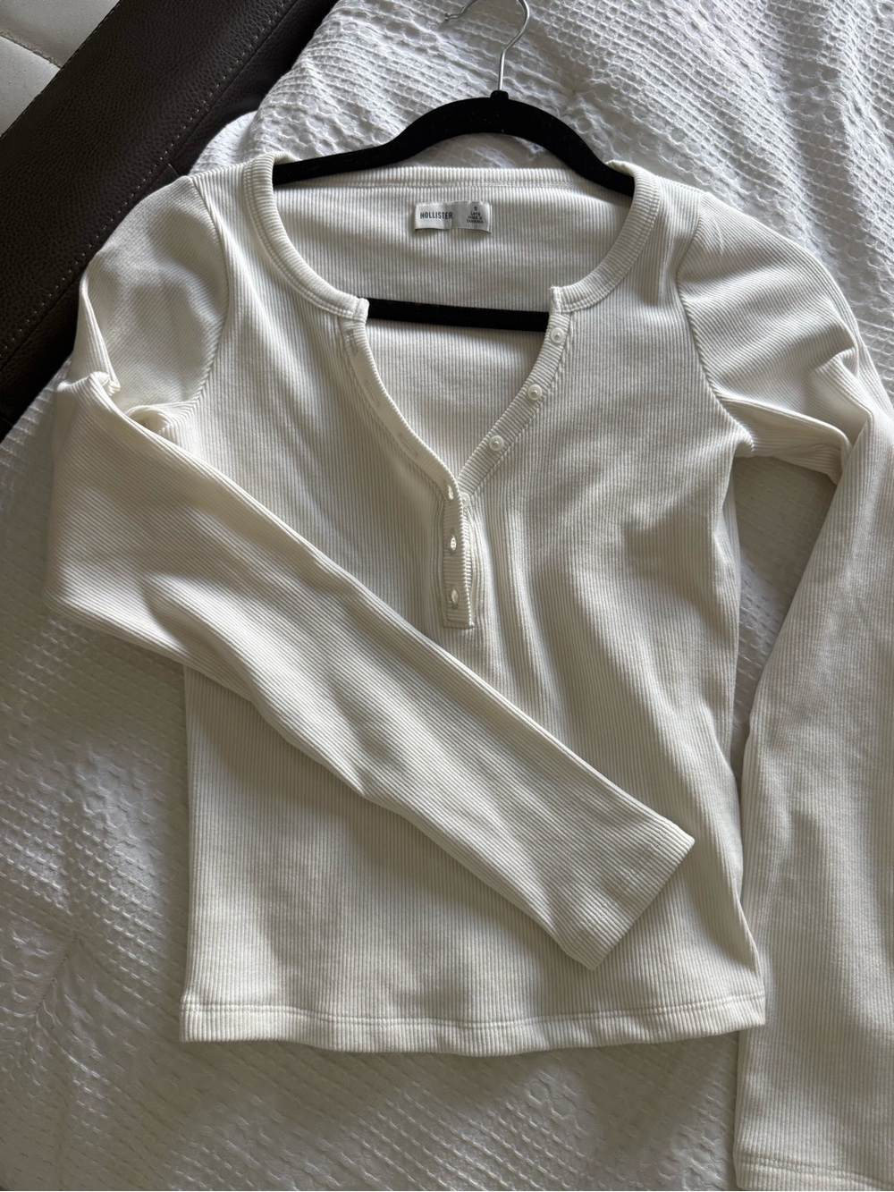 White Ribbed Hollister Long Sleeve Top